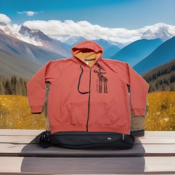 Gildan Tops - ✅Yellowstone National Park Moose Graphic Print Orange GILDAN Full Zip Hoodie 2XL